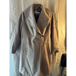 Larry Levine Tan Shawl Collar Belted Wool Blend Coat Womens Size 10P